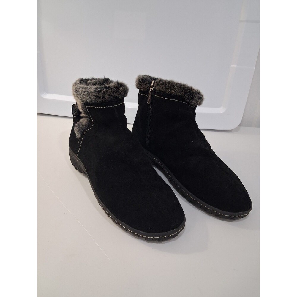 KHOMBU women's winter boots shoes size 8 M black suede leather & faux fur zip up